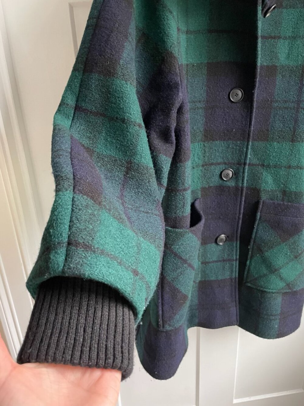Pendleton Black Watch Plaid Wool Coat Jacket Forest Green Navy Blue Large L - Picture 4 of 15